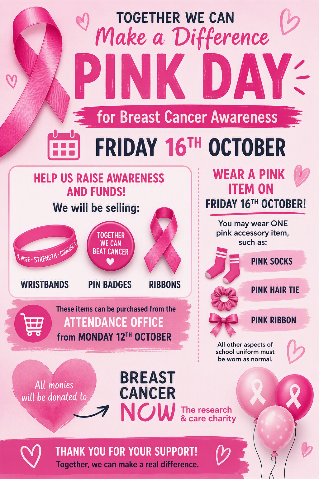 Pink Day for Breast Cancer Awareness  - Friday 16th October 2026